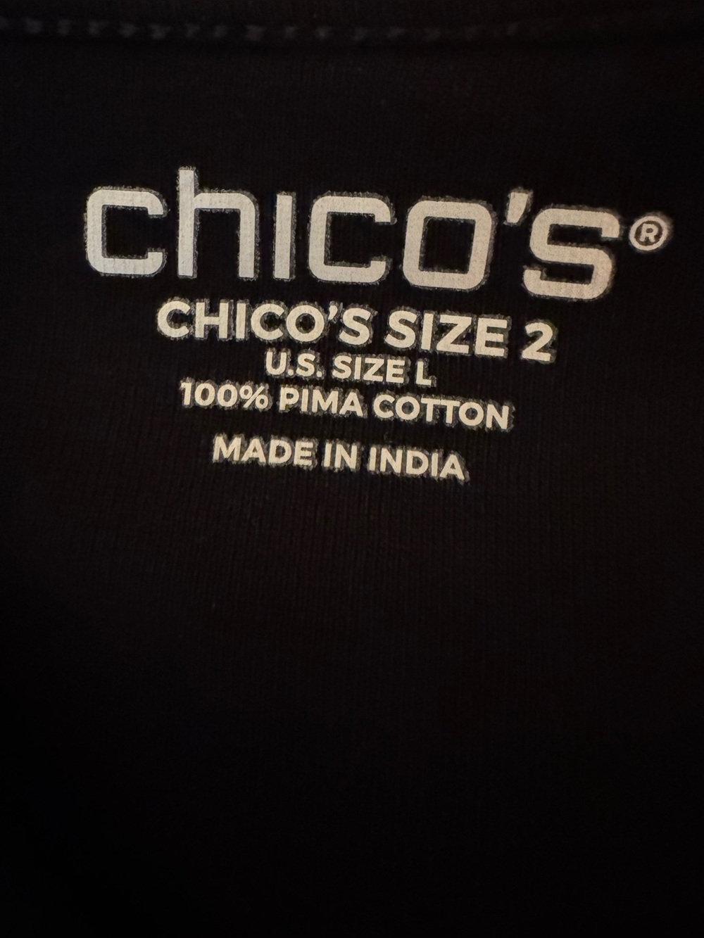 Chico's Top Black Ikat 100% Pima Cotton 3/4 Sleeve Everyday Tee Chico’s Size 2 - Picture 6 of 11